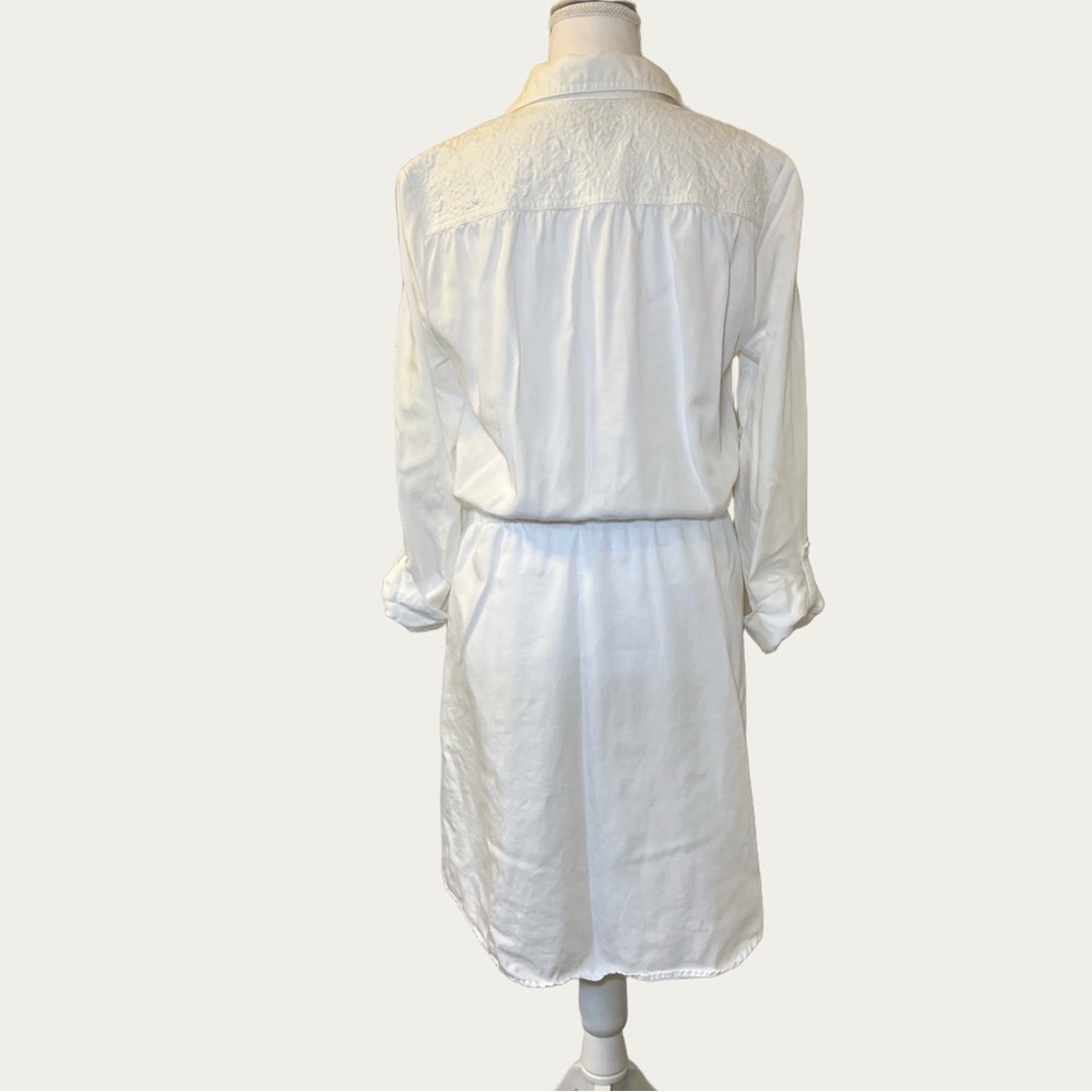 ECI New York White Lace Embroidered Button Down Drawstring Long Sleeve Dress Med - Picture 2 of 15